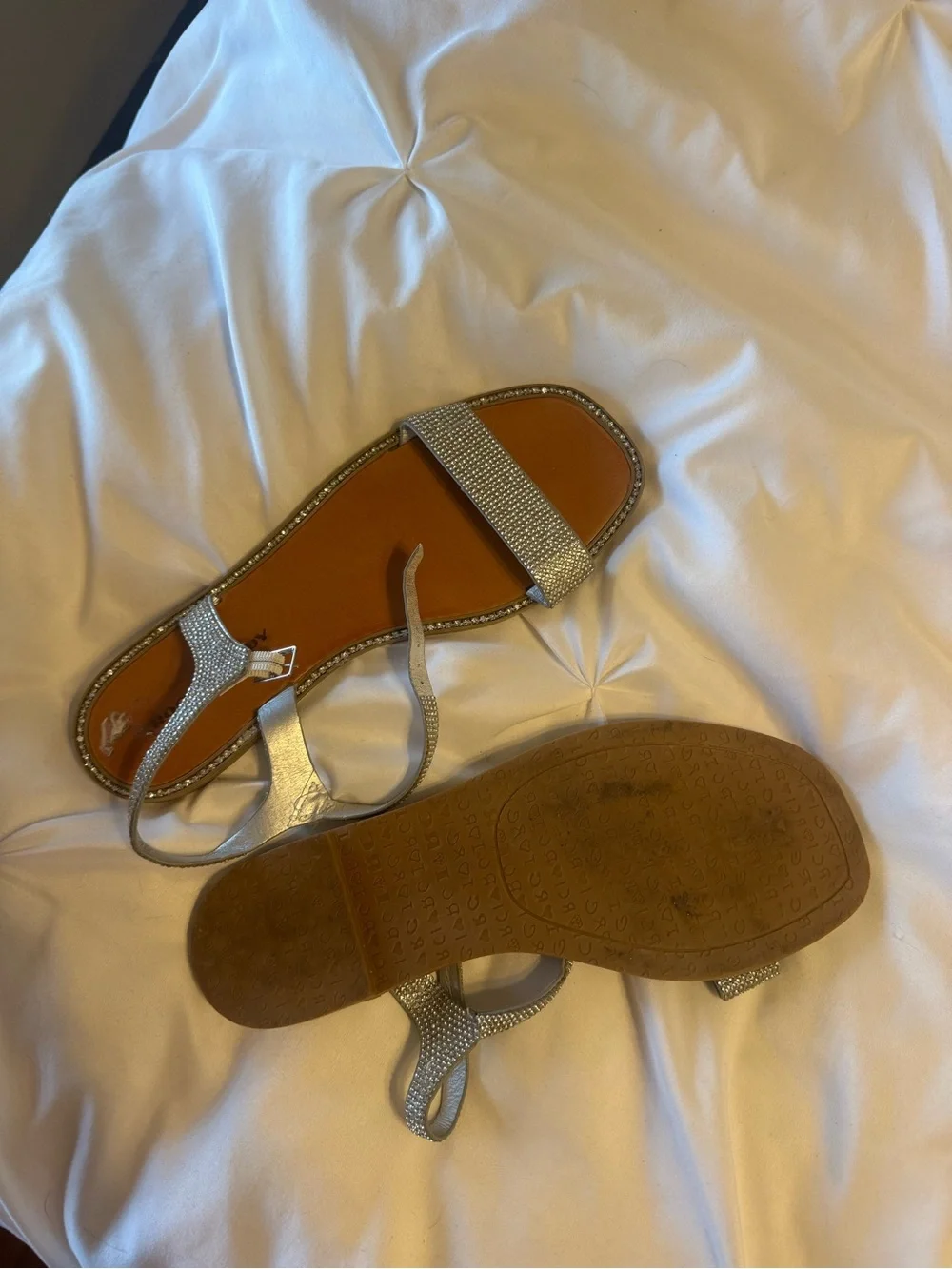 Rock & Candy Silver Rhinestone Open-Toe Flat Sandals